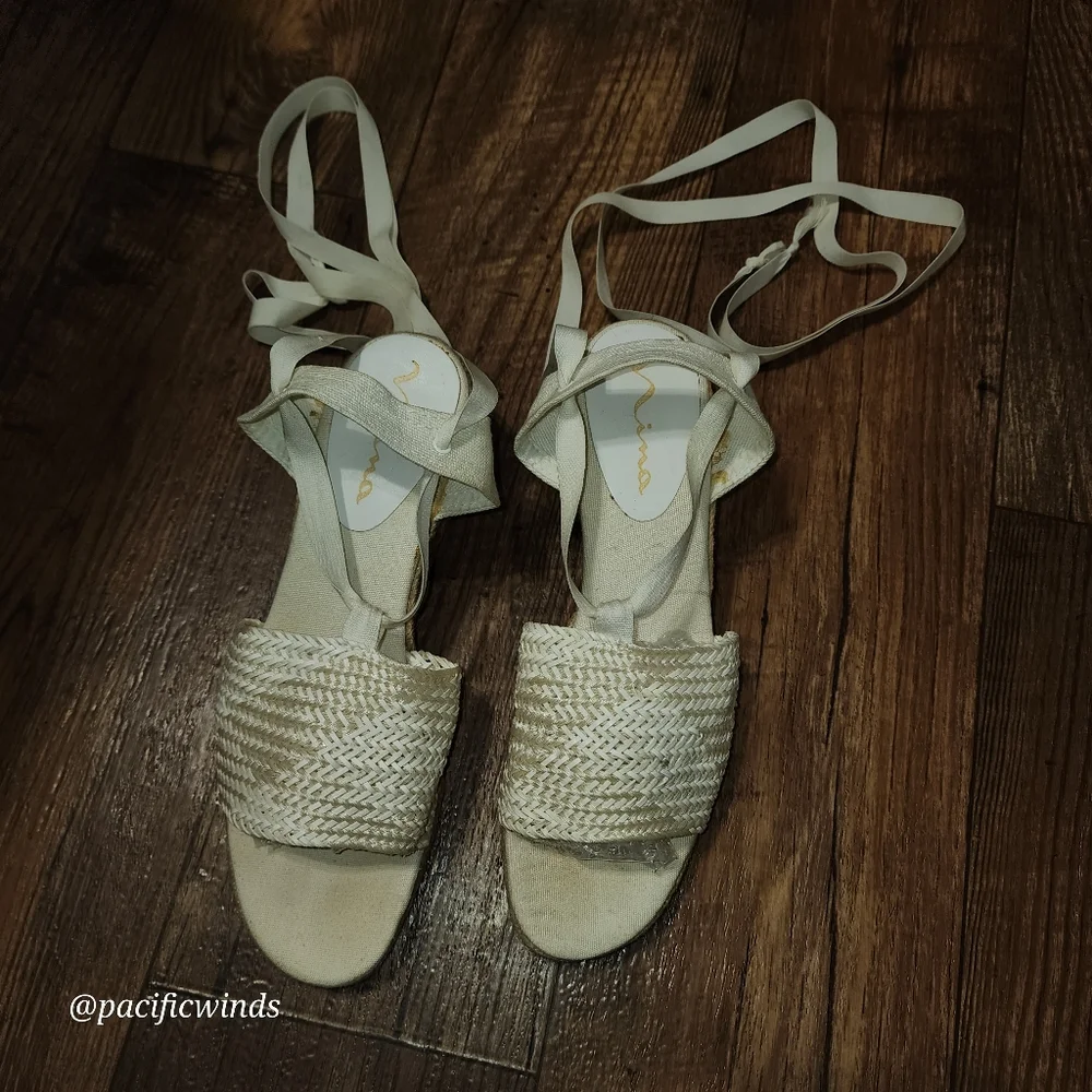 NINA ESPADRILLE SNAKE BRAID JUTE WEDGES!  NATURAL   ECRU